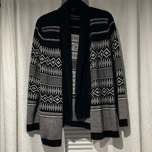 Talbots Black and White Nordic Fair Isle Lambswool Blend Cardigan